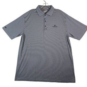 PGA Tour‎ The Gathering Mens Golf Polo Shirt Size L Blue Striped Short Sleeve